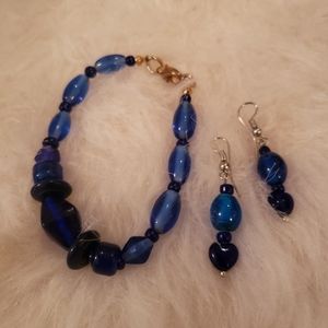 Cobalt Blue Lucite Bracelet And Earring Set